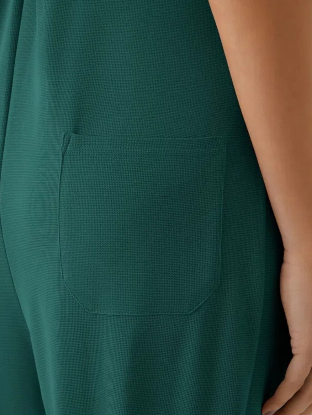 Halara Adjustable Strap Cuffed Waffle Knit Casual Overalls Forest Biome Green M - Picture 8 of 14